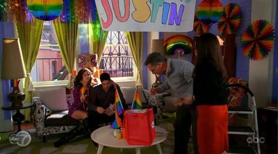 The Suarez family prepares a coming out party for their gay son Justin in Ugly Betty